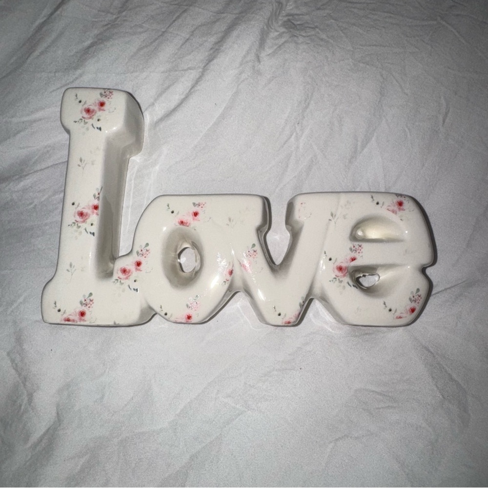 LOVE Sign Pink Roses Floral Shabby Chic Wall Decor Romantic Accent - Picture 4 of 4